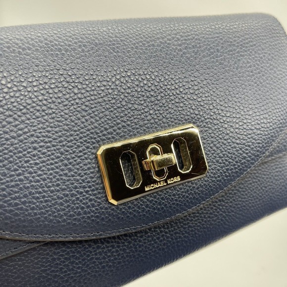 Michael Kors Karson Wallet Clutch Crossbody Navy Leather 35T8GKRC7L NWT Org $248 - Picture 4 of 9